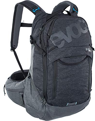 EVOC TRAIL PRO 26l Protektor Rucksack für Fahrradtouren, Backpack (LITESHIELD PLUS Rückenprotektor, leichter Fahrradrucksack, breite Hüftflossen, 3l Trinkblasenfach, Größe: S/M), Schwarz/Carbon Grau