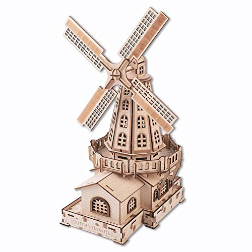 GuDoQi 3D Wooden Model Kits to Build, Wood Dutch Windmill Model, DIY Assembly 3D Wooden Puzzle for Adults, Wood Construction Kit, Make Your Own Creative Gift for Birthday Christmas Father's Day