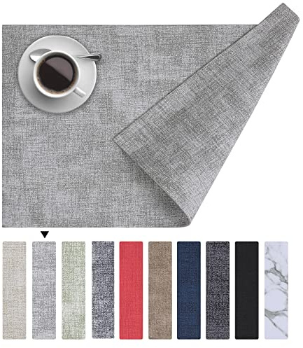 Homaxy Faux Leather Heat Resistant Placemats for Dining Table Set of 6, Waterproof Wipeable Washable PU Table Mats, Easy to Clean Anti-Slip Place Mats, 11.8 x 17, Light Grey