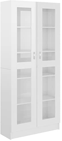 vidaXL Vitrinenschrank Bücherschrank Aktenschrank Büroschrank Vitrine Schrank Bücherregal Standvitrine Hochglanz-Weiß 82,5x30,5x185cm Holzwerkstoff