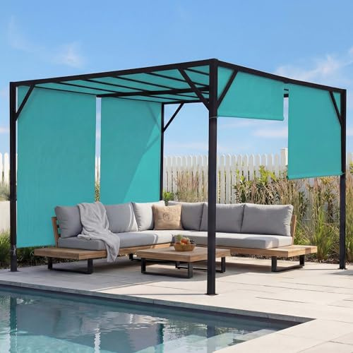 Mendler Pergola Baia Schiebedach türkis-blau - 3x3m | Garten Pavillon, Terrassenüberdachung, stabiles 6cm-Stahl-Gestell