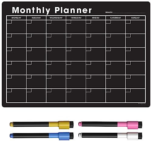 TMS A3 månadsplanerare whiteboard | Magnetisk kylskåpskalender för måltider, arbete eller familjeplanering | Tillverkad i Storbritannien (A3, svart svarta tavlan)
