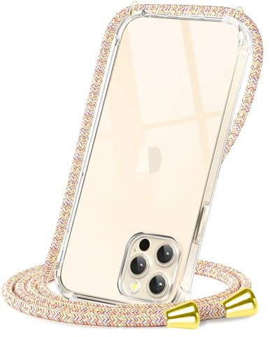 CAROKI Compatible with iPhone 13 Pro Crossbody Phone Case, Lanyard Protective Case with Adjustable Length Lanyard Rope Shockproof Hands-Free Clear Transparent TPU Silicone for iPhone 13 Pro-Rainbow