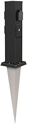 ledscom.de Garten-Steckdosen-Säule Polly schwarz mit Erdspieß für außen, 3-Fach, Smart Home, Edelstahl, eckig, 38cm