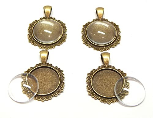 Perlin Cabochon Fassung Anhänger Set 20 mm Rund Bronze Vintage Medaillon Schmuck Selber Machen Metall DIY Basteln 8 Teile