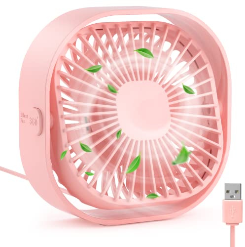 RJVW 4 Inch Small USB Desk Fan, 3-Speed Portable & 360°Rotatable Mini Cooling Fan, USB-Powered Desktop Fan for Home Office Bedroom Dorm Indoor Outdoor Summer Gift