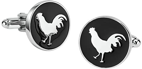 Homxi Manschettenknöpfe Herren Hochzeit,Rund Hahn Manschettenknöpfe Personalisiert Edelstahl Manschettenknöpfe Herren Schwarz Silber