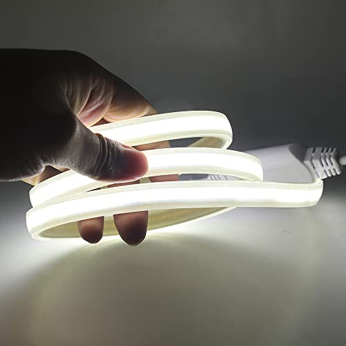 HEGEHE Flexible Tira de LED COB 220V con Cable de Alimentación, 288 LED/m Luz de Cuerda de Alto Brillo, Cada Corte de 50cm, IP65 Impermeable (1m, Blanco Frio)