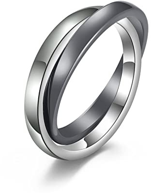 Skcess Ringe Herren Grau, Ring Männer Edelstahl Doppelring DoppelRinge Herren Geschenke für Männer Größe 57 (18.1)