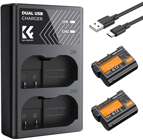 K&F Cconcept EN-EL15 Kameraakkus, 2er Pack 2100mAh Batterie Ladegerät Ladeset für Nikon D7000 / D7100 / D7200 / D7500 / D850 / D810 / D810A / D800 / D800E / D750 / D610 / D600 / D500 / V1