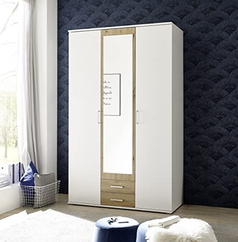 möbelando Kleiderschrank >Hanau< (BxHxT: 120x196x54 cm) in Weiß/Artisan Eiche