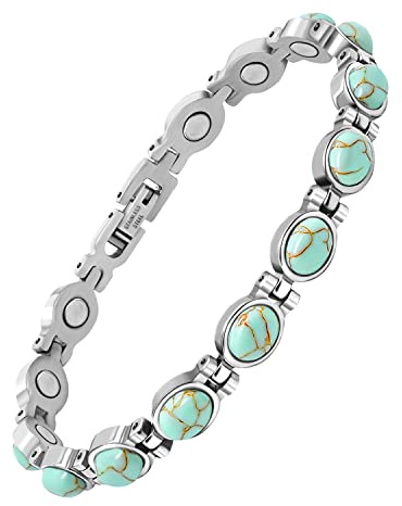 JEROOT Pulsera Magnética de Acero Inoxidable para Terapia y Alivio del Dolor - Brazalete Curativo para Mujer
