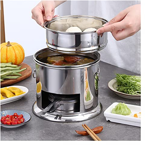DOZPAL Réchaud à alcool de Camping Avec Pot intégré, réchaud à alcool Portable Pour la cuisson en Plein air Réchaud à alcool léger en Acier inoxydable - Puissance de FEU réglable,B