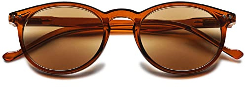 Lanomi Retro Runden Lesebrille Blaulichtfilter mit Sonne Leser Braun/Grau Linse UV400 Schutz Lesehilfe Damen Herren Sonnebrille mit sehstärke Braun Rahmen Braun Linse 2.0