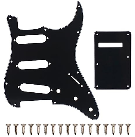 SAPHUE SSS 11 Holes Strat Electric Guitar Pickguard and BackPlate Set for Fender US/Mexico Made Standard Stratocaster Modern Style Guitar Parts (3ply Black)