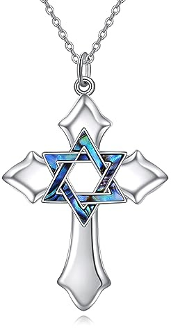 AXELUNA Star of David Necklace Sterling Silver Celtic Abalone Shell Cross Pendant Jewelry for Women