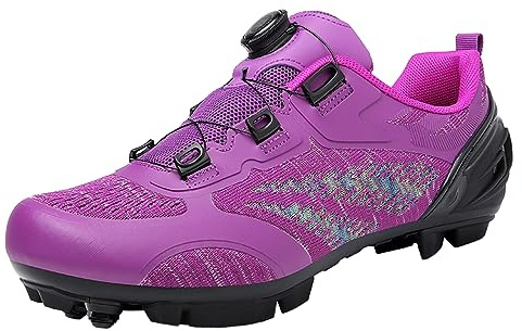 PENXZT Fahrradschuhe Damen MTB Schuhe Mountainbike Schuhe Kompatible SPD Cleats Atmungsaktive Outdoor-Fahrradschuhe,Lila,42 EU