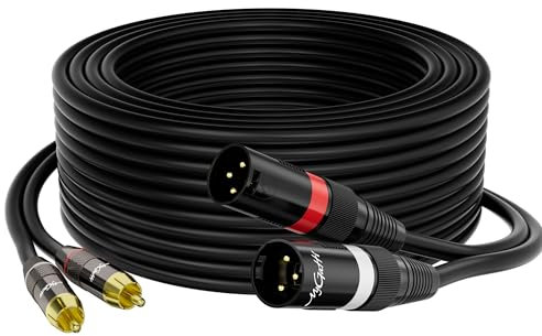 Cavo audio stereo da doppio XLR a 2 RCA da 1,8 m, cavo di interconnessione sbilanciato da 2 XLR a 2 RCA maschio, guscio in lega di zinco, OFC, spina placcata in oro: per home theater, microfono,