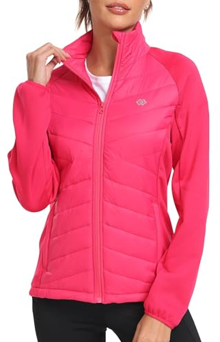 MoFiz Fleecejacke Damen Hybridjacke Leichte Steppjacke Outdoor Winterjacke | Daunenjacke,übergangsjacke,Stehkragen Sweatjacke ohne kapuze,Reißverschluss,Fleece hybrid jacke,