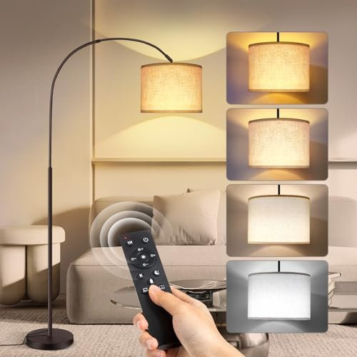 OUTON Arc Floor Lamp with Remote Control, Bulb Included, Dimmable Modern Standing Lamp with Beige Shade, 70″ Tall Lamps for Living Room Bedroom Office,Bronze(with UK Plug)