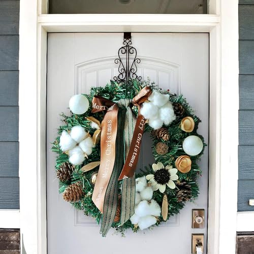 30cm Türkranz Weihnachten, Weihnachtsgirlande Künstlicher mit Kugel, Beeren und Tannenzapfen Bauernhaus Wandkranz für Karmin Fenster Weihnachten (Grün)