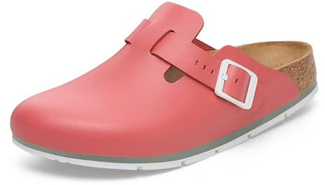 Birkenstock Boston Pro lädertofflor begränsad utgåva – högkvalitativa läderskor med anatomiskt formad fotbädd, Mars röd, 40 EU