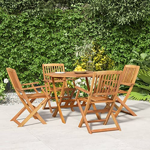 Festnight Gartenmöbel Set Holz 4+1-4 Hochlehner Stühle Verstellbar & klappbar mit Tisch Wetterfest Akazie Garten Sitzgruppe Garten Terrasse Balkonmöbel Sitzgarnitur Garten-Essgruppe 90 x 75 cm