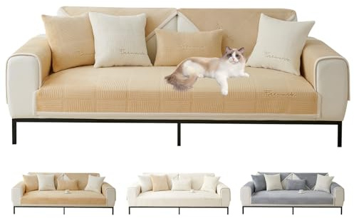 ShowyLive Couch Überzug 1/2/3/4 Sitzer L Form Sofa Überzug Ecksofa rutschfest Hund Katze -Antirutsch, Anti Slip Sofabezug Sofa Überwurf (Leichter Kaffee, 90 * 160CM)