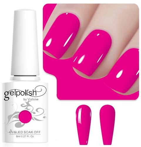 Vishine 8 ml Smalto per unghie in gel semipermanente, colore rosa fluo, smalto semi-permanente Soak Off UV LED Gel Polish Nail Art Manicure Salon DIY L256