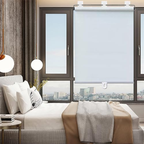 Sonnenschutzrollos 32-150cm Breit,Verdunkelungsrollos Für Fenster,Thermorollo,Tragbare Temporäre Jalousien,Isolierte Sichtschutzvorhänge Ohne Bohren,Einziehbarer Rollläden,White-140*165cm(55*65in)