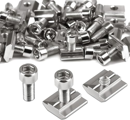 Ziamzra 100 stycken spårstenar M8 set 50 stycken T-spår skena M8 & 50 stycken skruvar M8 30-serien spår 8 typ B glidmuttrar T spårmuttrar kolstål för aluminiumprofil extruderingsspår styrskena
