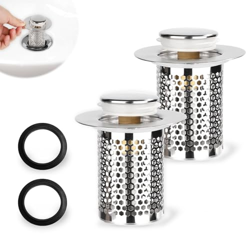 2 Pieces Stainless Steel Floor Drain Filter, Short Design, Multifunctional Pop-Up Drain Filters, Bathroom Sink Plug, Bathtub, Sink Drain Strainer for Kitchen, Bathroom