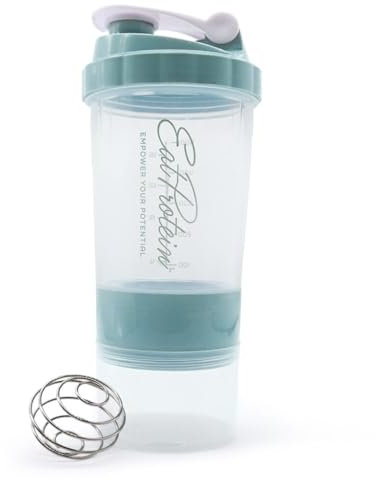 EatProtein 500ml Protein Shaker with Mixing Ball and 2x Storage – BPA Free – Leak-Proof Shaker Bottle with Flip Cap (Green)