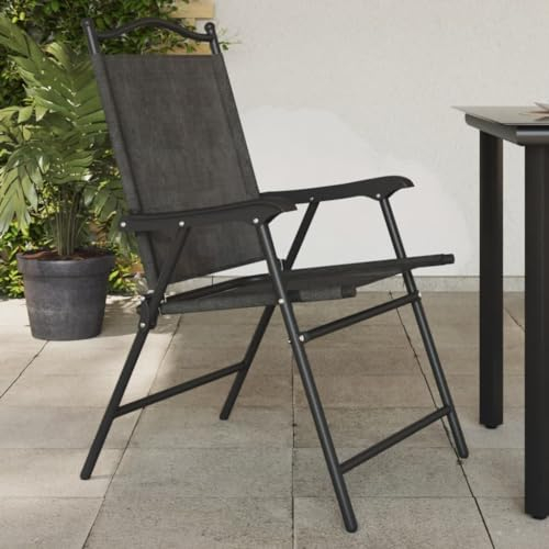 LAPOOH Klappbare Gartenstühle 2 STK. Graumeliert Stahl und Textilene, Hochlehner, Campingstühle, Lehnstühle, Wetterfest Stuhl, Garden Chair - 360197
