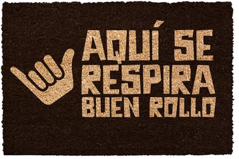 HERSIG - Felpudo Coco | Felpudo Original Rectangular Aquí se Respira Buen Rollo Negro - 60x40 cm