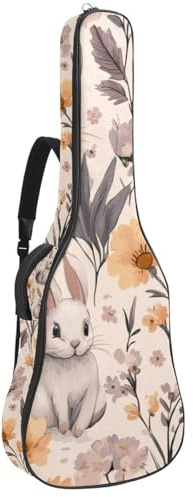 Gitarrentasche in voller Größe, wasserdichte Gitarren-Abdeckung, Tragetasche für akustische klassische E-Gitarren, niedlicher Osterhase und Vintage-Blumen, Mehrfarbig 03, 42.9x16.9x4.7 in, Lässiger