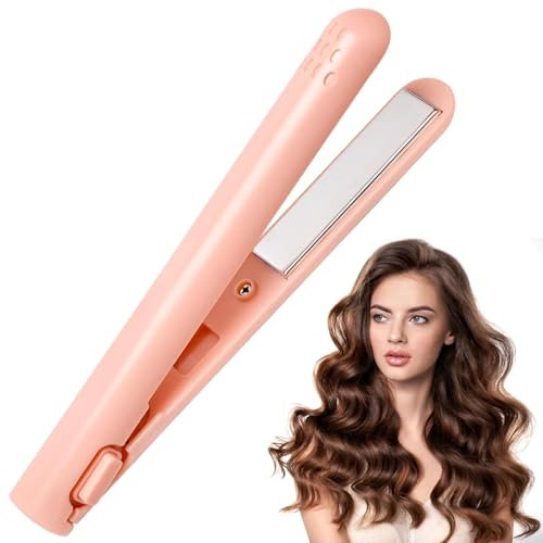 ExcellaElite Mini Dual Curling Iron & Straightener for Short Hair, 2-in-1 Portable Small Hair Curler & Straighteners, Travel Size, Pink, Ceramic Heating Surface
