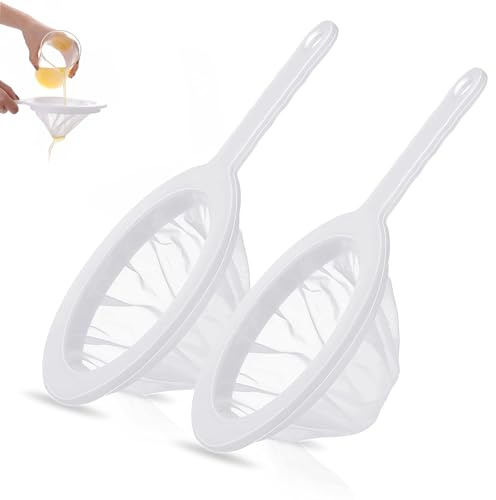 2 Pcs Fine Sieve, Nylon Fine Mesh Strainer with Handle Hook 400 Mesh Kitchen Sieve, Plastic Food Strainer for Soy Milk Juice Coffee
