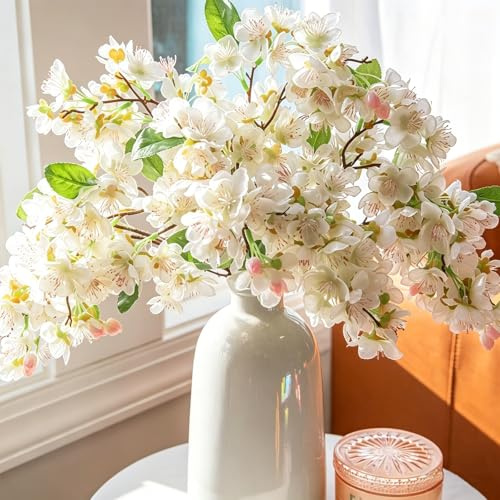 DEMIUKO 6 rami di fiori di ciliegio bianchi, fiori artificiali, ramo di Sakura primaverile, piante finte in seta da 50,8 cm, steli di fiori di prugno per interni composizione floreale per feste di