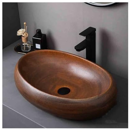 WFchenj222-6 Badezimmerwaschbecken - Keramik Oval Outdoor Indoor Badezimmer Vintage Standwaschbecken Terrasse Waschbecken Aufsatzwaschbecken