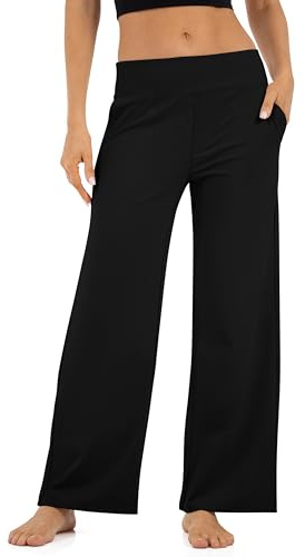Uowou Wide Leg Pants for Women with Pockets High Waisted Yoga Pants Lounge Buttery Soft Dress Work Palazzo Casual Sweatpants Black