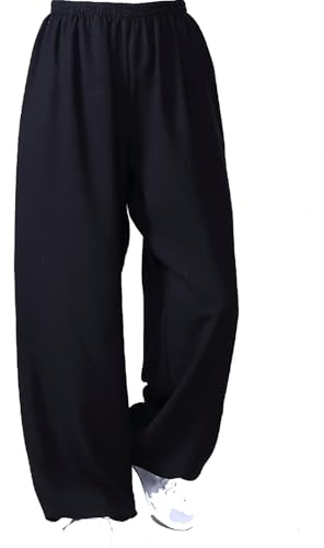 Pantaloni di Arti Marziali di Cotone E Lino Donne Uomini Traspiranti Kung Fu Pantaloni da Vestiti Tai Chi per Chun di Ala da Yoga con Tasche(Size:L,Color:C)