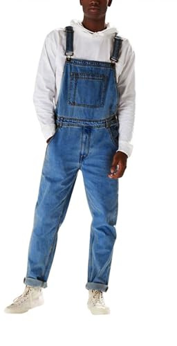 Dungarees Mens Adjustable Straps Denim Overalls with Pockets Regular Fit Tapered Leg Workwear Wash Heavy Duty Jean Jumpsuit Stretch Work Jeans for Men Streetwear Plus Size