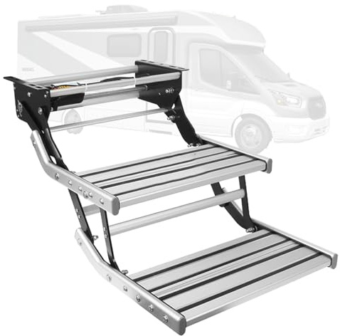 VNATWGOO Marchepied éLectrique Pliable pour Caravanes Et Camping-Cars, Escalier Simple Ou Double avec DéTecteur De Porte Automatique,DoubleLayer