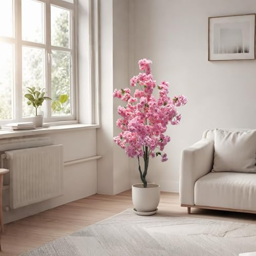 PortoAlegre Cerisier artificiel en fleurs 150 cm avec fleurs roses en pot Décoration Grande plante artificielle en pot Cerisier Sakura pour mariage, maison, bureau