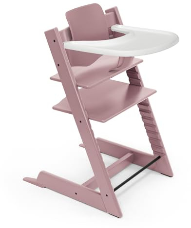 Seggiolone Stokke Tripp Trapp (Heather Mauve) con vassoio Stokke (White) - Include sedia Tripp Trapp, Baby Set 2 per bambini da 6 a 36 mesi - Regolabile e facile da pulire