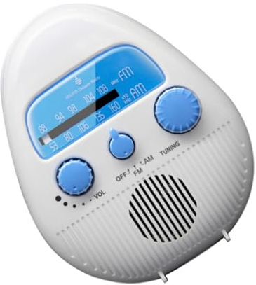 DOITOOL Kleiner Duschradio mit Fm Empfänger USB Laderadio Tragbarer Lautsprecher für Bad Küche und Außenbereich Hängend Weiß