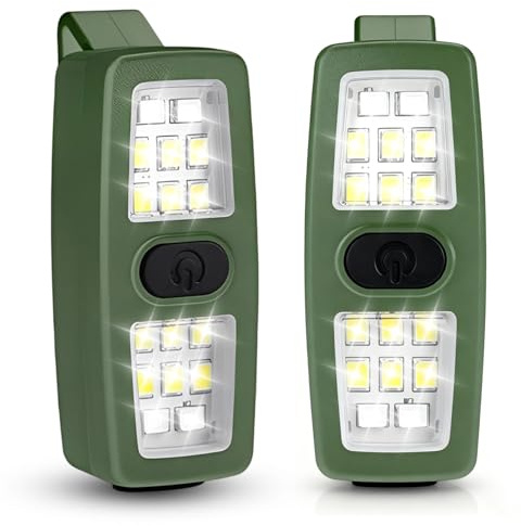 XJJAUGKLY 2 Stück Lauflicht USB-C Wiederaufladbar, 7 Beleuchtungsmodi, Upgrade 2-in-1 Lauflampe Joggen, IPX6 Wasserdichte LED Clip Lampe für Abendspaziergang Joggen, Arbeiten, Camping (Grün)