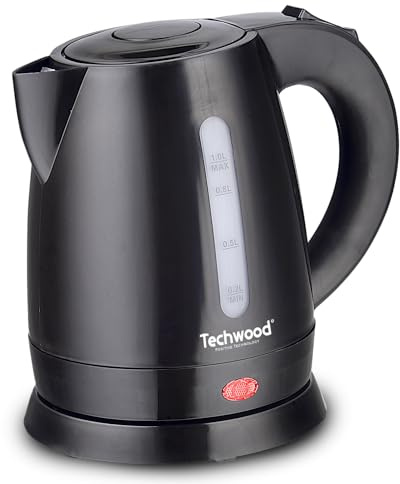 Bouilloire Electrique Techwood TB-1036 Capacité 1L - 1600W Arrêt de sécurité en cas de surchauffe Indicateur niveau d'eau, noir