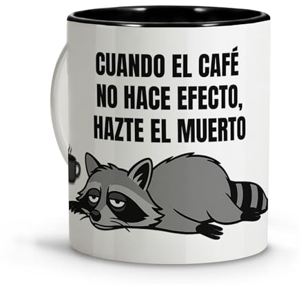Taza Graciosa. Tazas Originales para Regalar. Detalles Compañeros de Trabajo. Tazas Divertidas. Regalos Originales y Graciosos para mujer Amigo Invisible. Taza Divertida 330ml Mapache Café